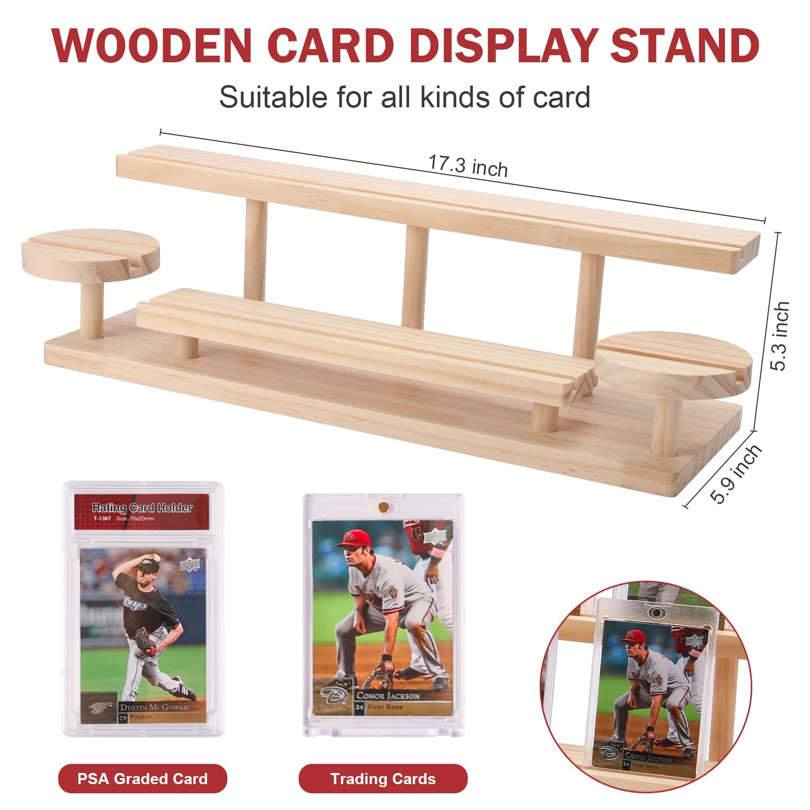 Wooden Trading Card Display Stand, 3 Tier Holder for Graded, Sports & TCG Cards
