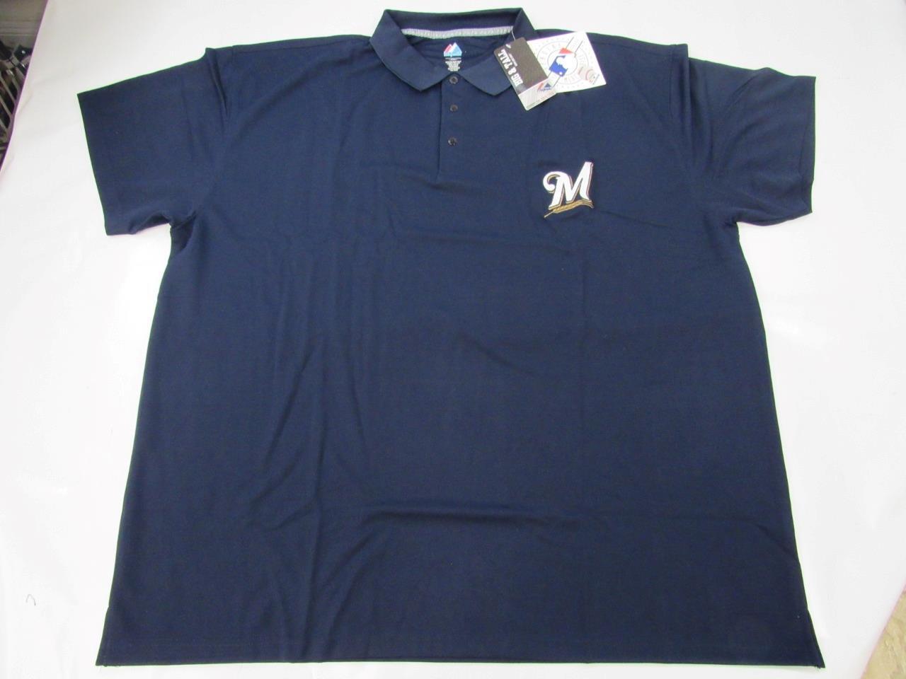 New Milwaukee Brewers Mens Sizes 4XL-5XL-6XL Majestic Blue Polyester Polo Shirt