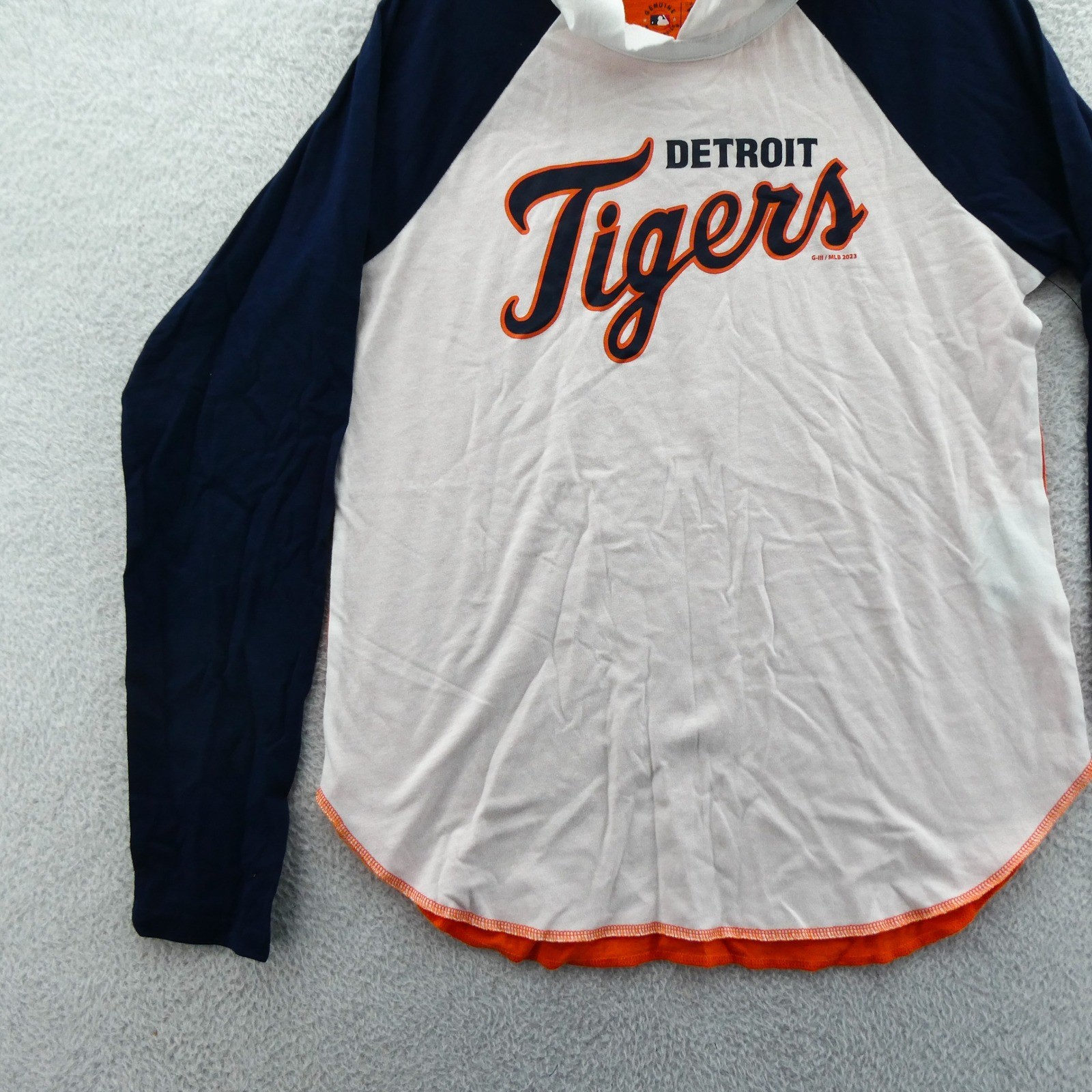 G-III 4Her Shirt Women Medium Detroit Tigers Navy White Orange Hoodie Raglan MLB