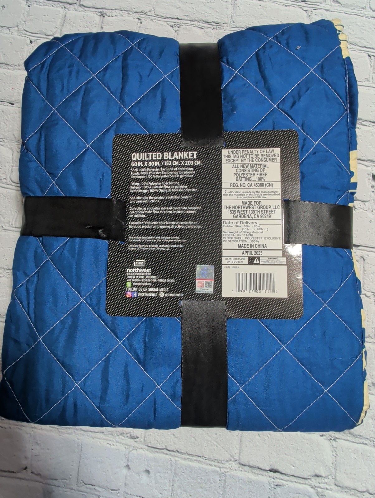 NEW NCAA Arizona Wildcats Lightweight Quilted Blanket 60″x80″ Double Sided