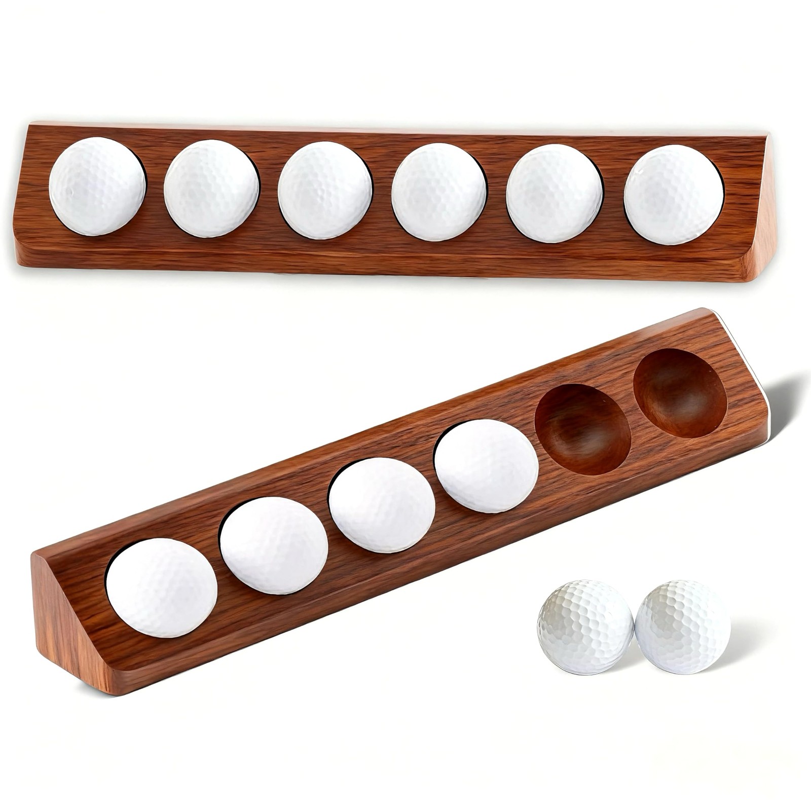 2-Pack Wooden Golf Ball Display Case & Holder – Wall Mount/Tabletop Walnut