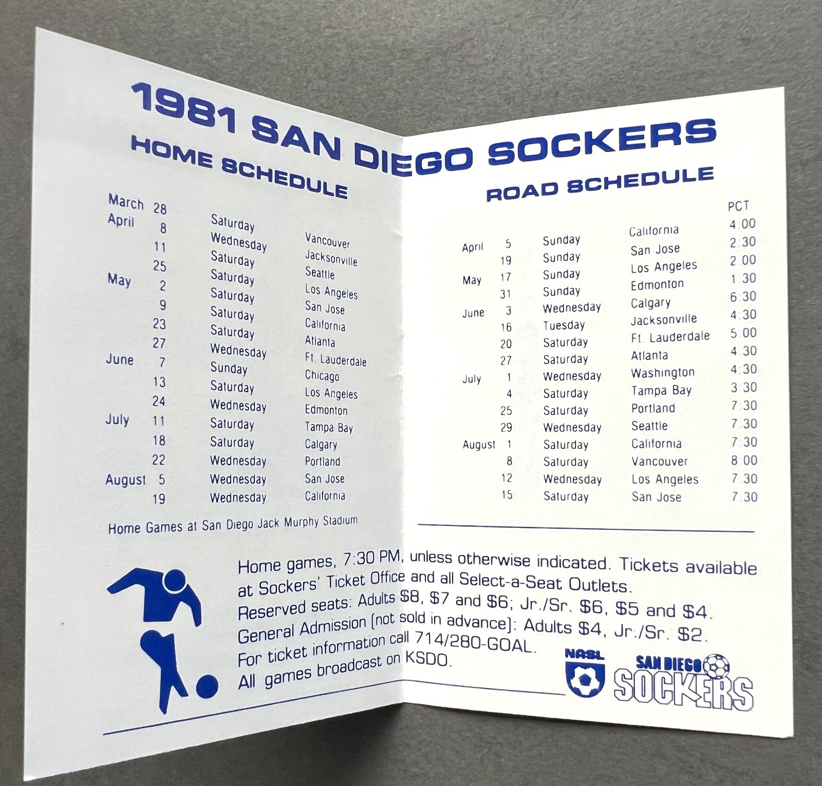 1981 San Diego Sockers NASL Soccer Pocket Schedule: Mike Stojanović, Juli Veee