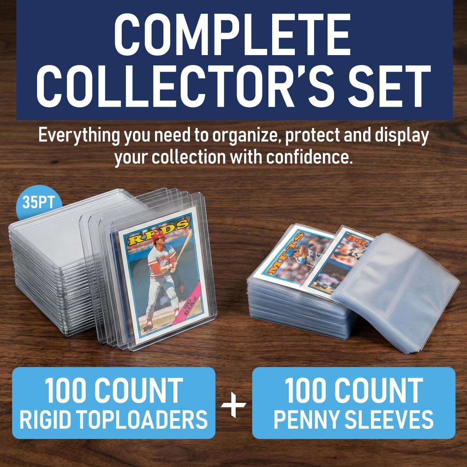 100 Ct Card Sleeves Top Loaders 3×4 – Hard Plastic Trading Baseball Cards Holder