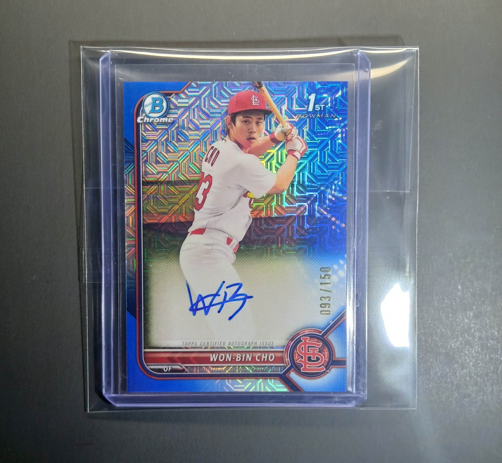 Won-Bin Cho Auto /150 2022 Bowman Chrome 1st Blue HTA Mojo Refractor Autograph