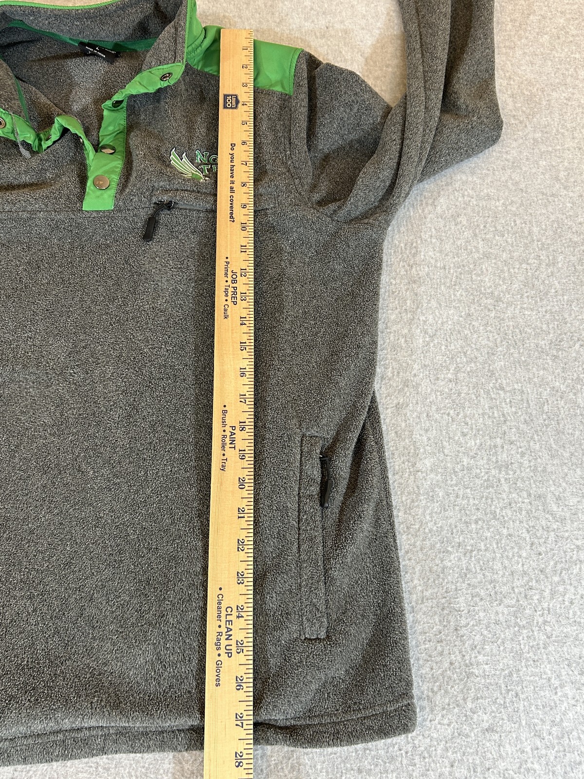 North Texas Mean Green Sweatshirt Men Large Gray Fleece Pullover 1/4 Snap Jacket