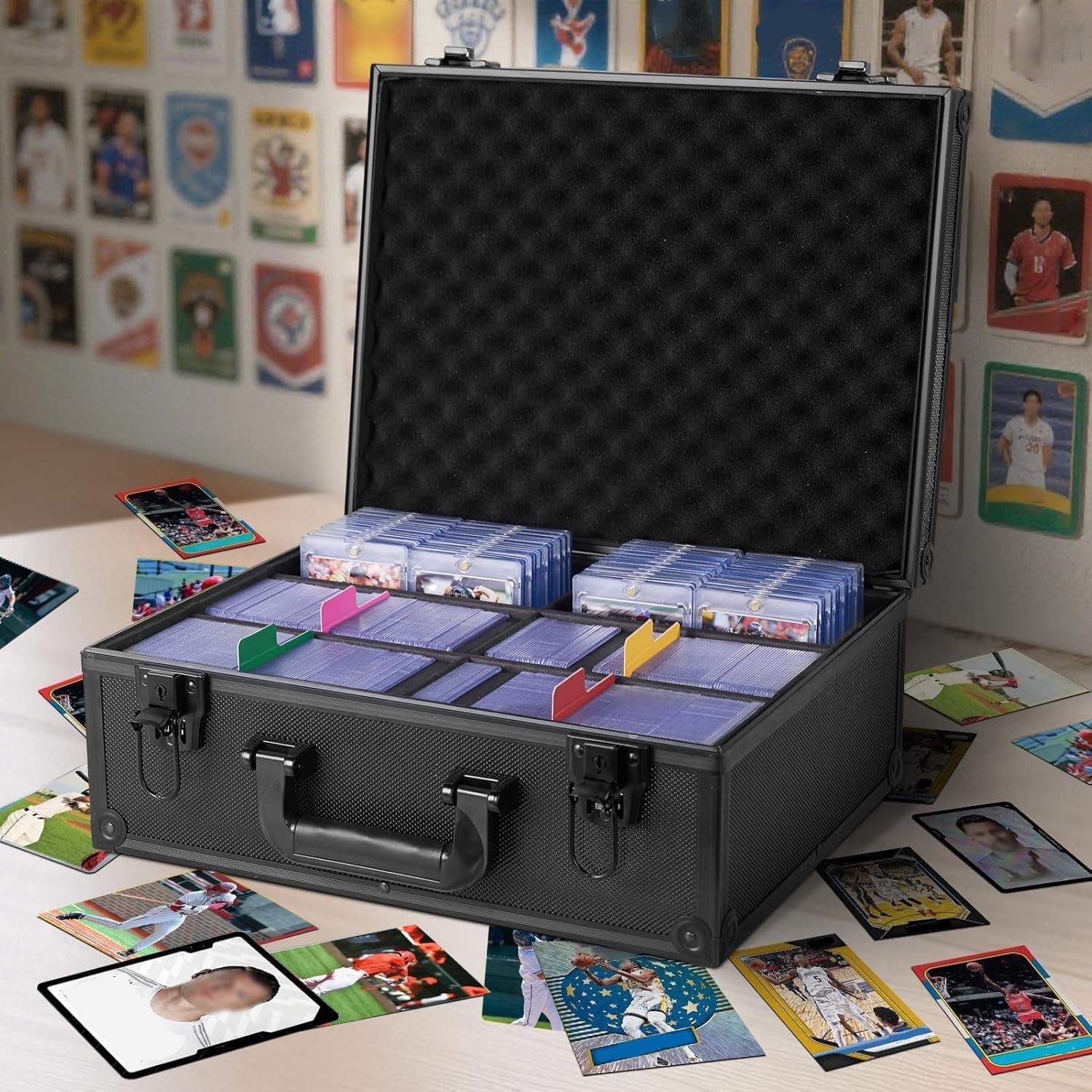 Sports Card Case with 18 Color Dividers & Key Lock for Safe Storage