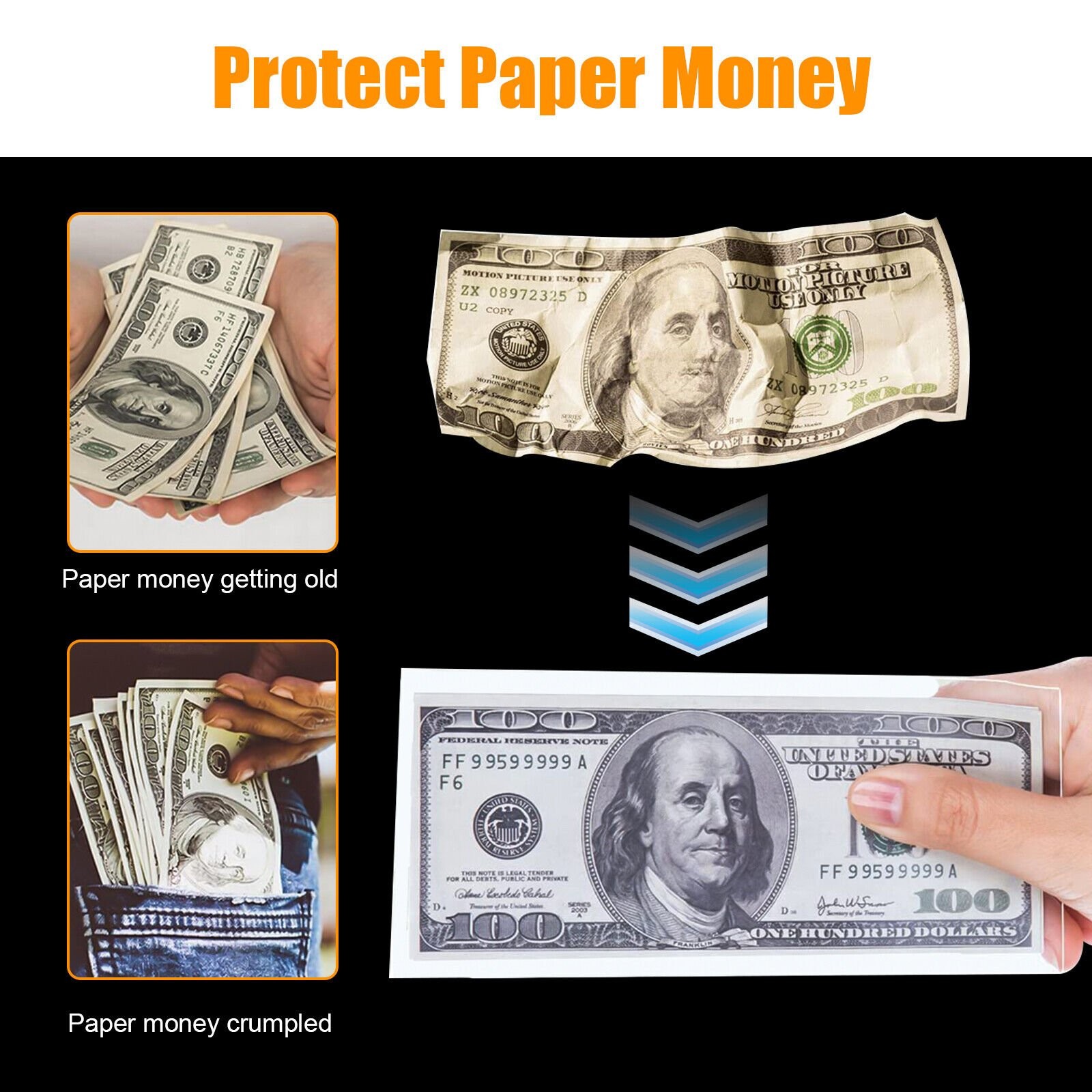200×Currency Sleeves Paper Money Bill Holder Banknote Storage Collection Sleeves