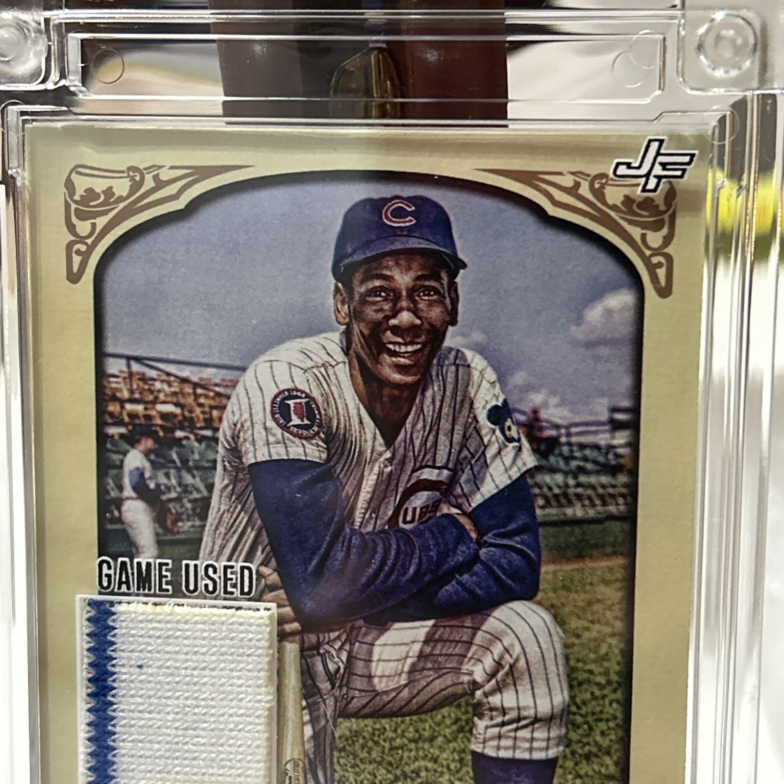 1990s Ernie Banks (Cubs) Game Worn Uniform Swatch, Sports Cards Gypsy Queen