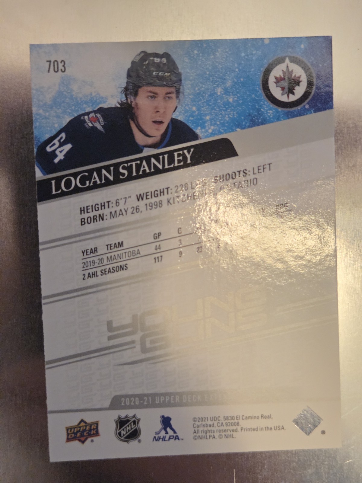 2020-21 Upper Deck UD Young Guns YG Logan Stanley Rookie Card RC #703 Jets