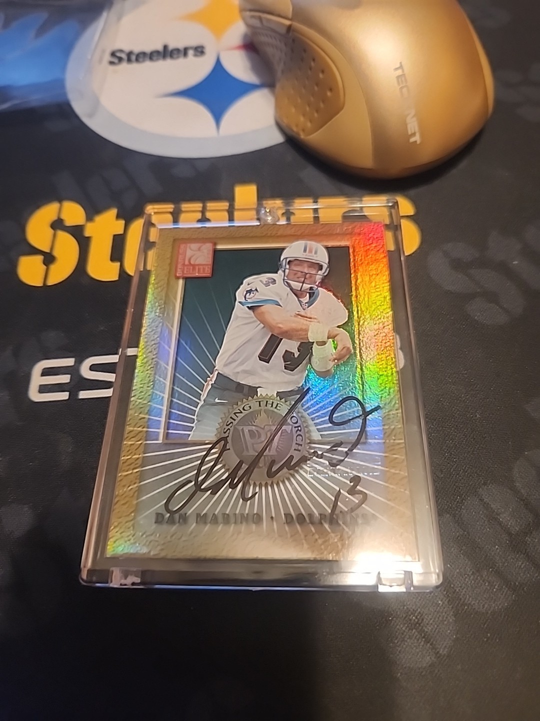 2000 DONRUSS ELITE PASSING THE TORCH DUAL AUTO DAN MARINO/KURT WARNER 40/500