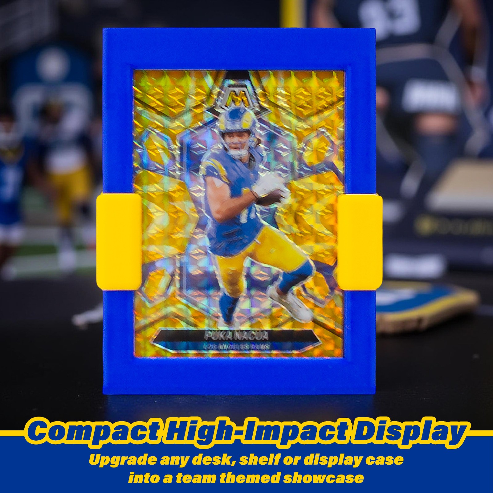 CASEMATIX Football Card Toploader Stand 3 Pack Blue Yellow Display