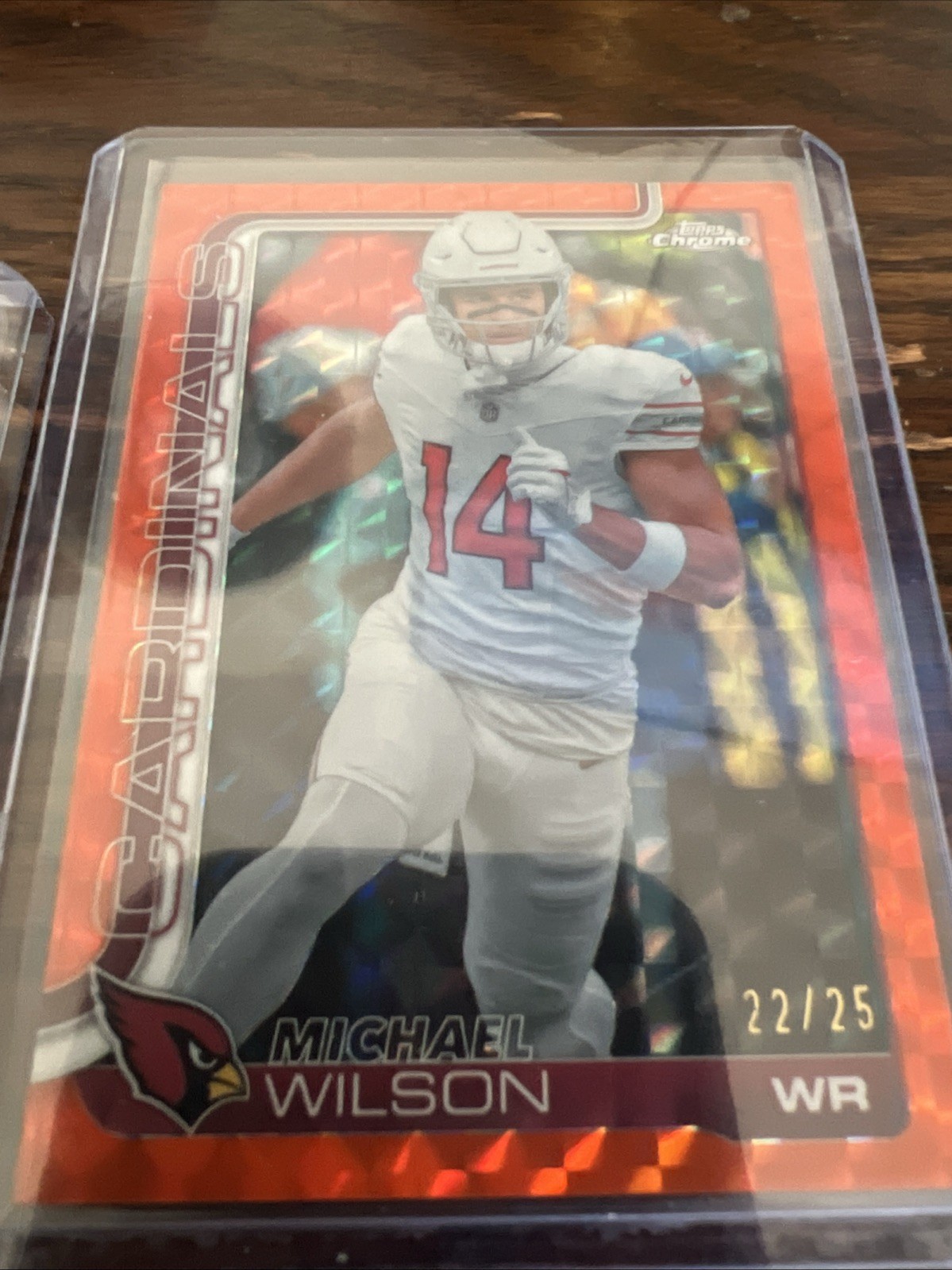 2025 Topps Chrome Football Michael Wilson Orange Wave Refractor /25 Cardinals