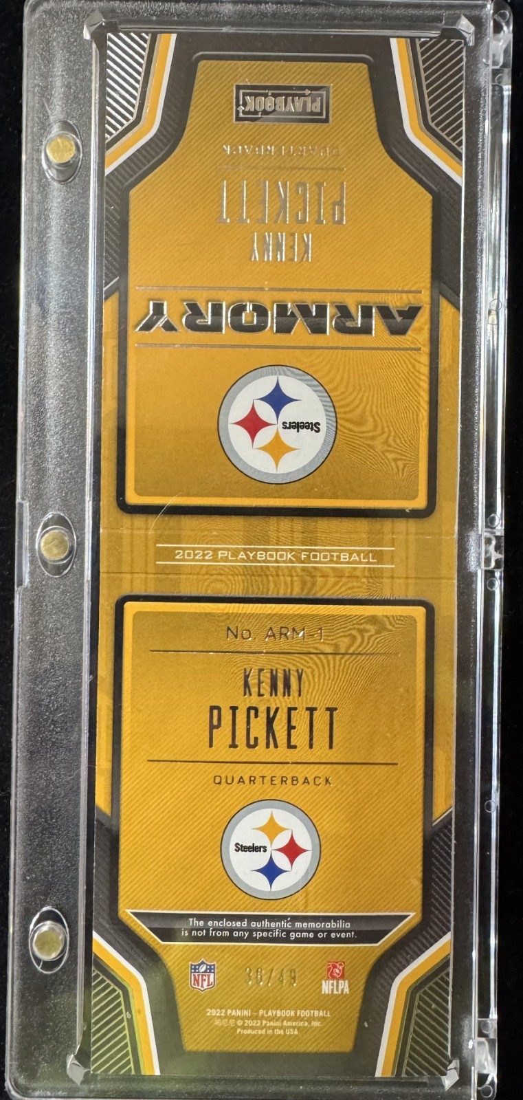 2022 Panini Playbook Armory #ARM-1 Kenny Pickett 6-Mem #36/49