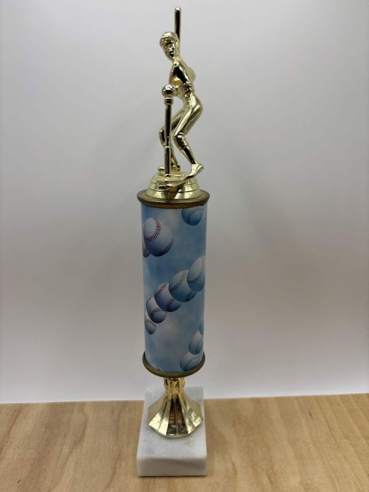 Trophy Tee Ball On White 2”x3” Marble Base Gold Plastic Figure 12-1/2” Tall