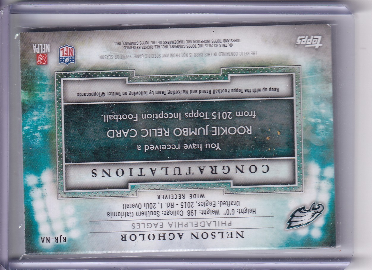 2015 Topps Inception Jumbo Patches Purple Nelson Agholor #/75 Eagles RJR-NA