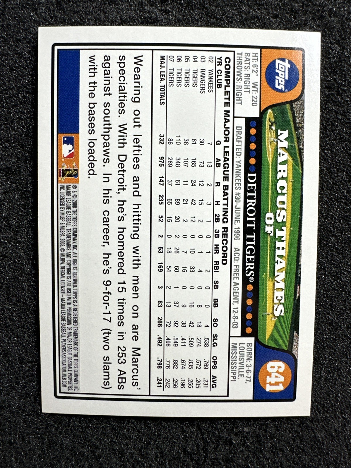 MARCUS THAMES #641 2008 Topps Baseball QTY Detroit Tigers
