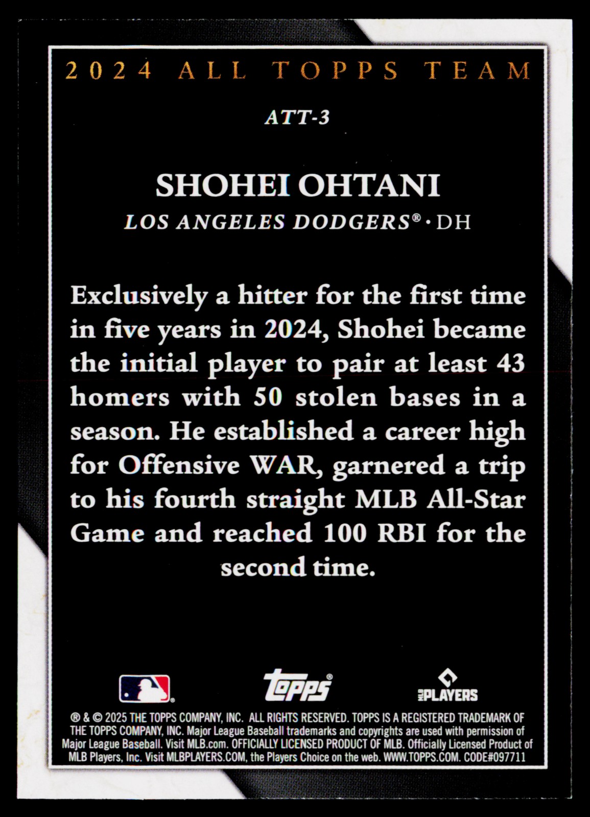 2025 Topps #ATT-3 Shohei Ohtani 2024 All Topps Team A27