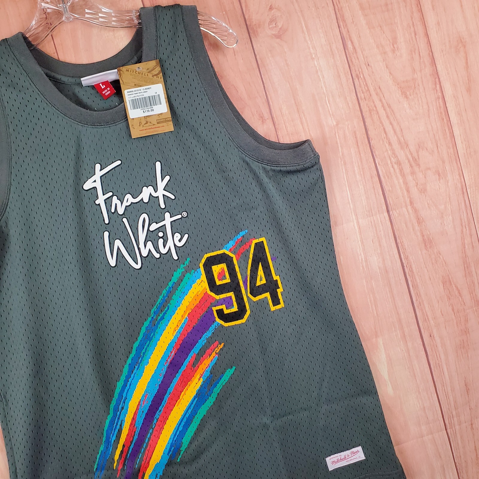 Mitchell & Ness Mens Tank Jersey Large Gray Polyester Sleeveless Frank White