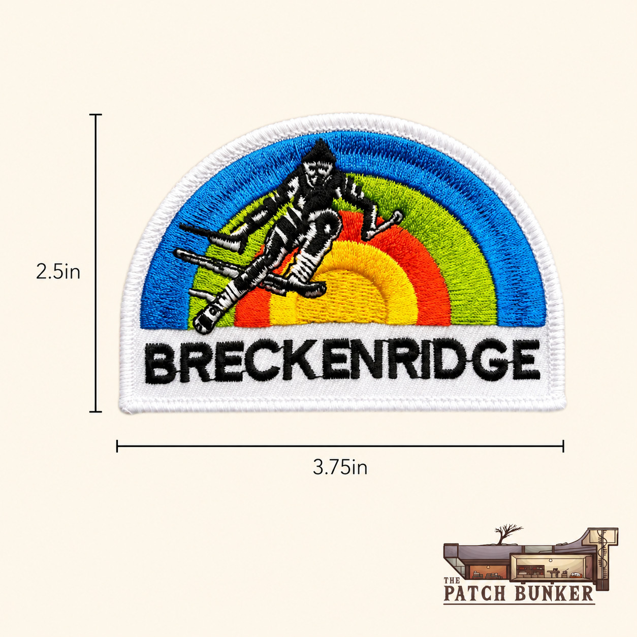 Breckenridge Colorado Ski Retro Iron-On Patch 3.75×2.5 Inch Rainbow Skier Design