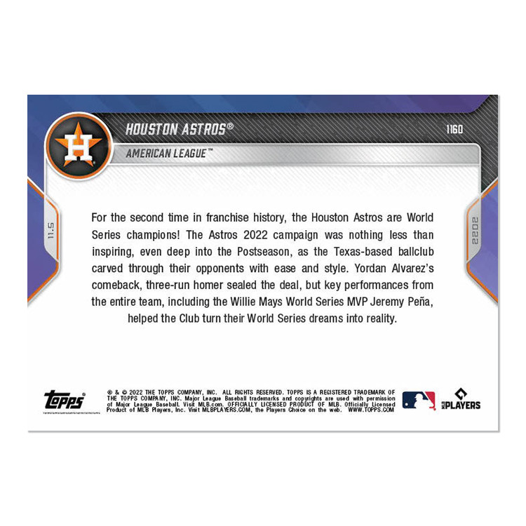 Houston Astros – 2022 MLB TOPPS NOW® Card 1160 WORLD SERIES CHAMPIONS In hand