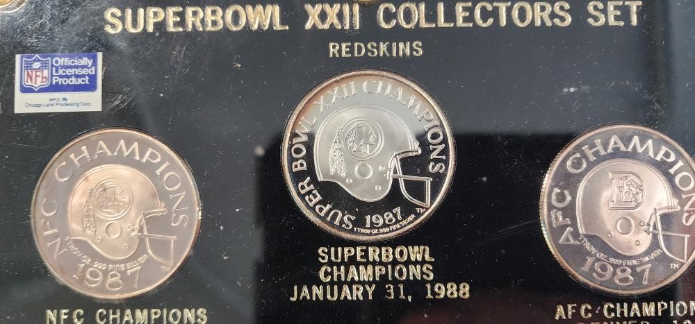 Super Bowl XXII Silver 3 Coin Set 1oz .999 NFL Redskins Broncos Disp (NJL029839)
