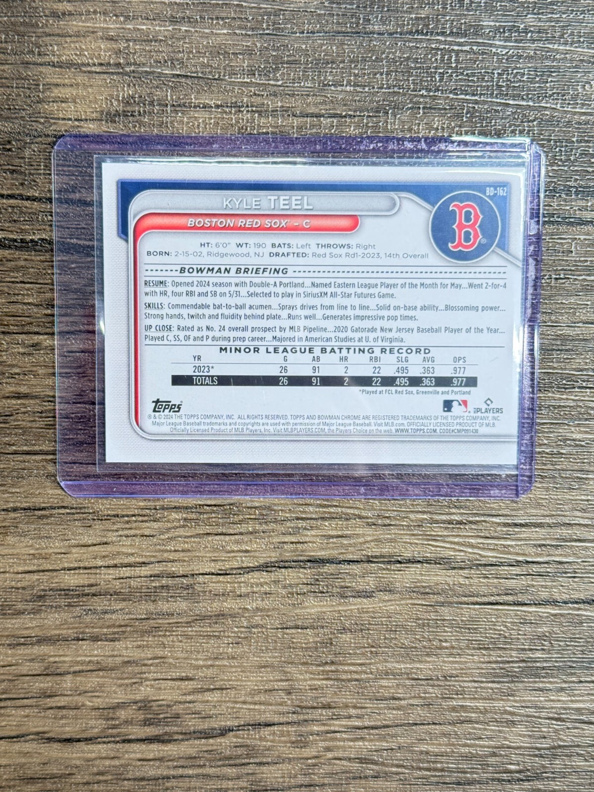 2024 Bowman Draft KYLE TEEL #BD-162 Red Sox White Sox