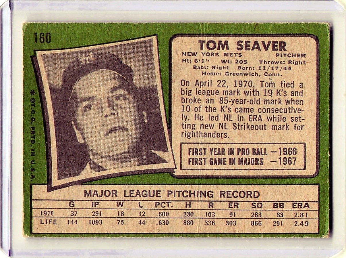 1971 Topps – Tom Seaver #160 HOF New York Mets *See Description*
