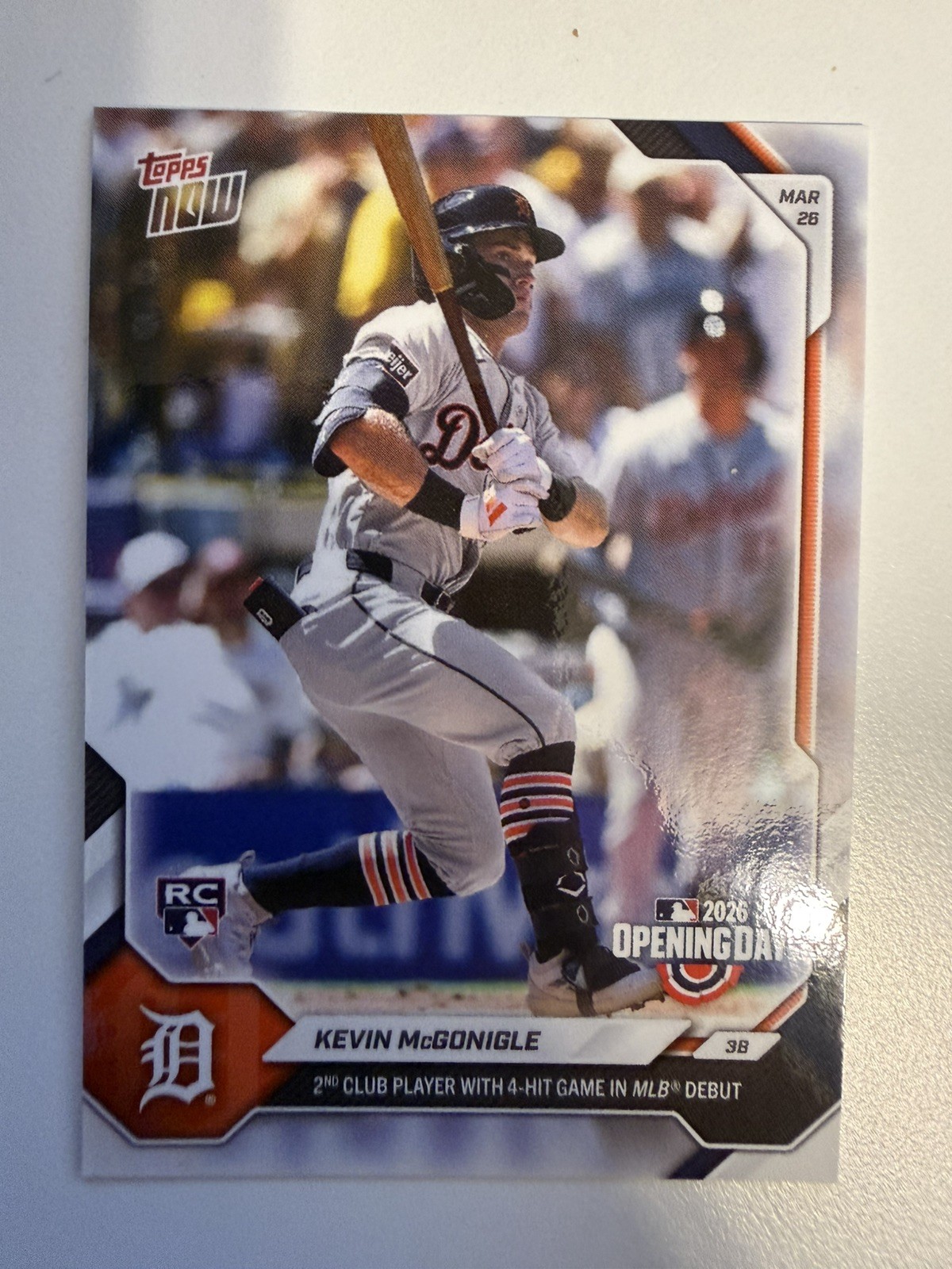 Kevin McGonigle RC Opening Day 4-Hit Debut – 2026 MLB Topps NOW – Card 7 In hand
