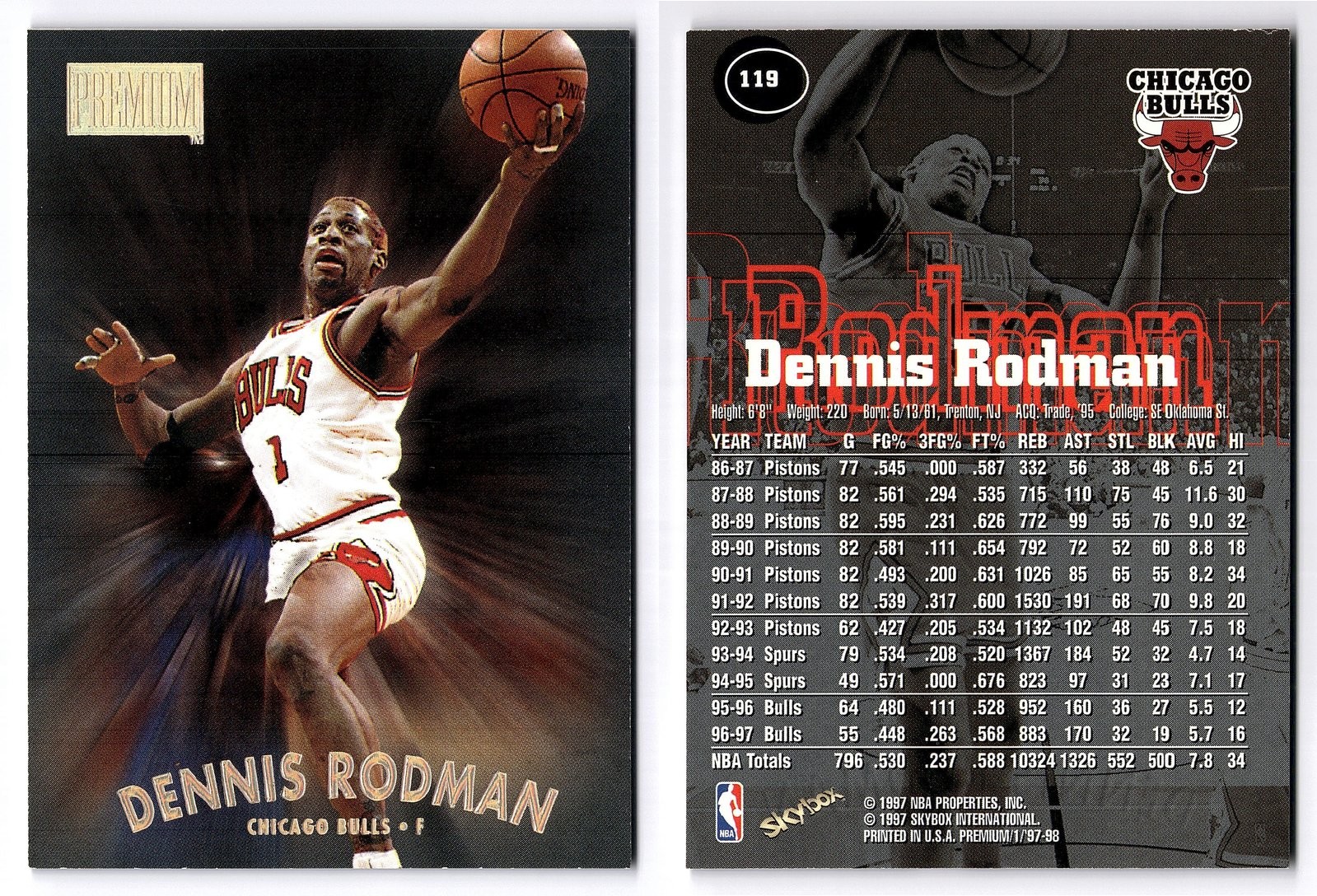 1997-98 SkyBox Premium #119 Dennis Rodman Chicago Bulls HOF