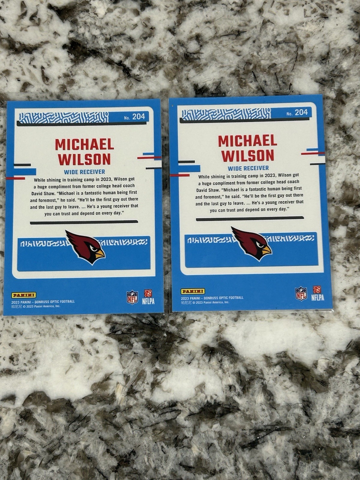 (2) 2023 Panini Optic Michael Wilson RC Lot Arizona Cardinals