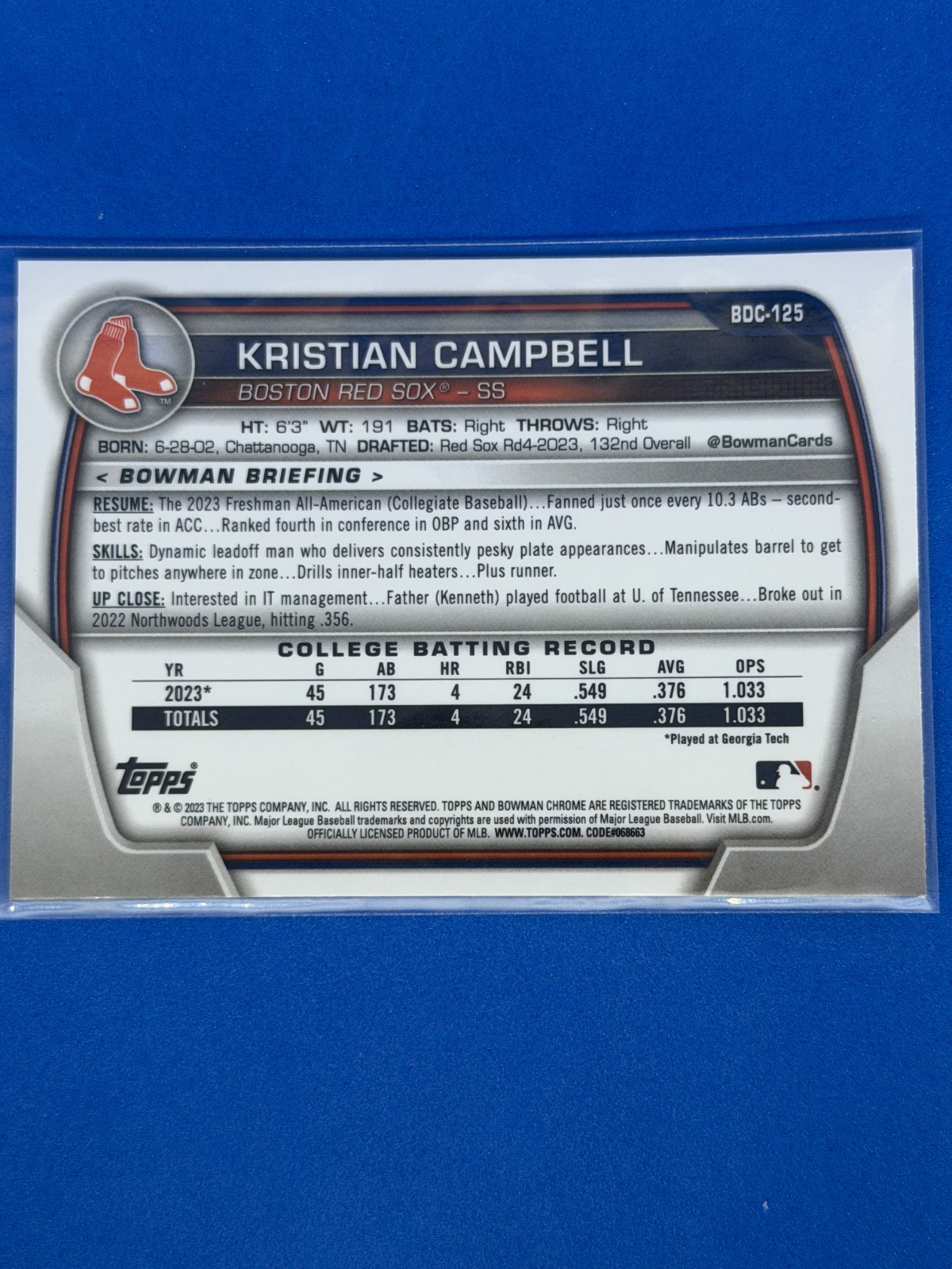2023 Bowman Chrome Draft Sapphire Edition – Kristian Campbell 1st #BDC-125