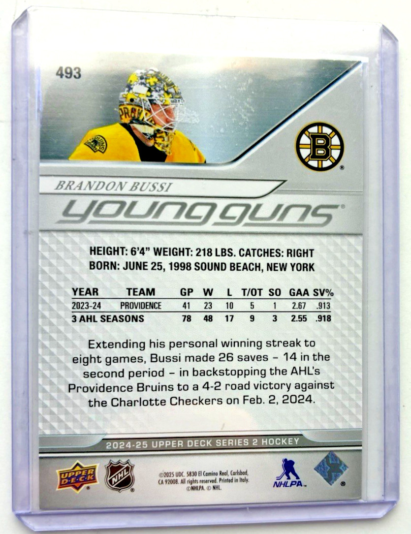 2024-25 Upper Deck Series 2 – Young Guns Brandon Bussi #493 (RC)
