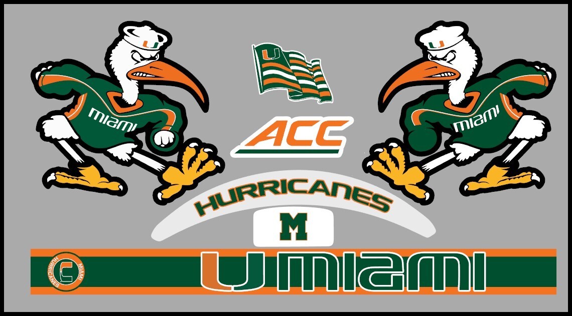 Full Size Miami Hurricanes Helmet Alternate Decals – 3 designs to choose from