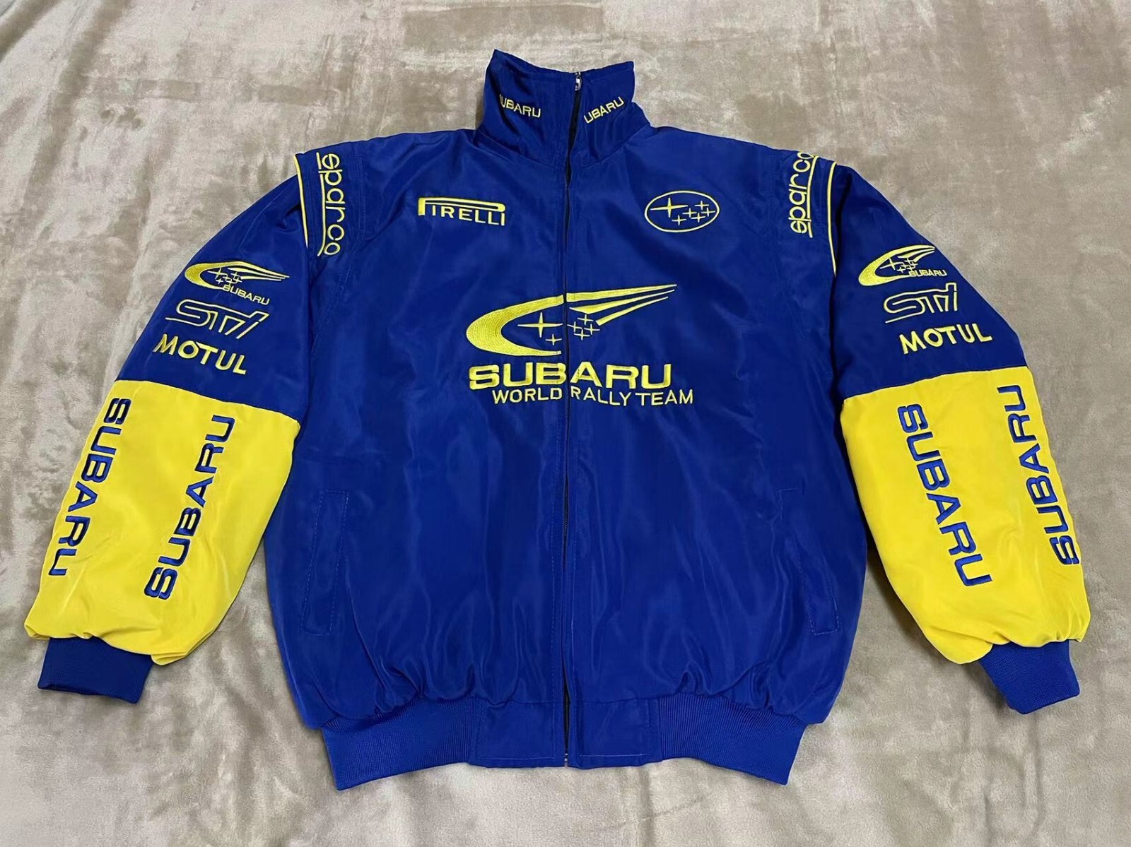 Unisex Adult Racing Blue Jacket Embroidered Patches Cotton Padded Subaru M-2XL