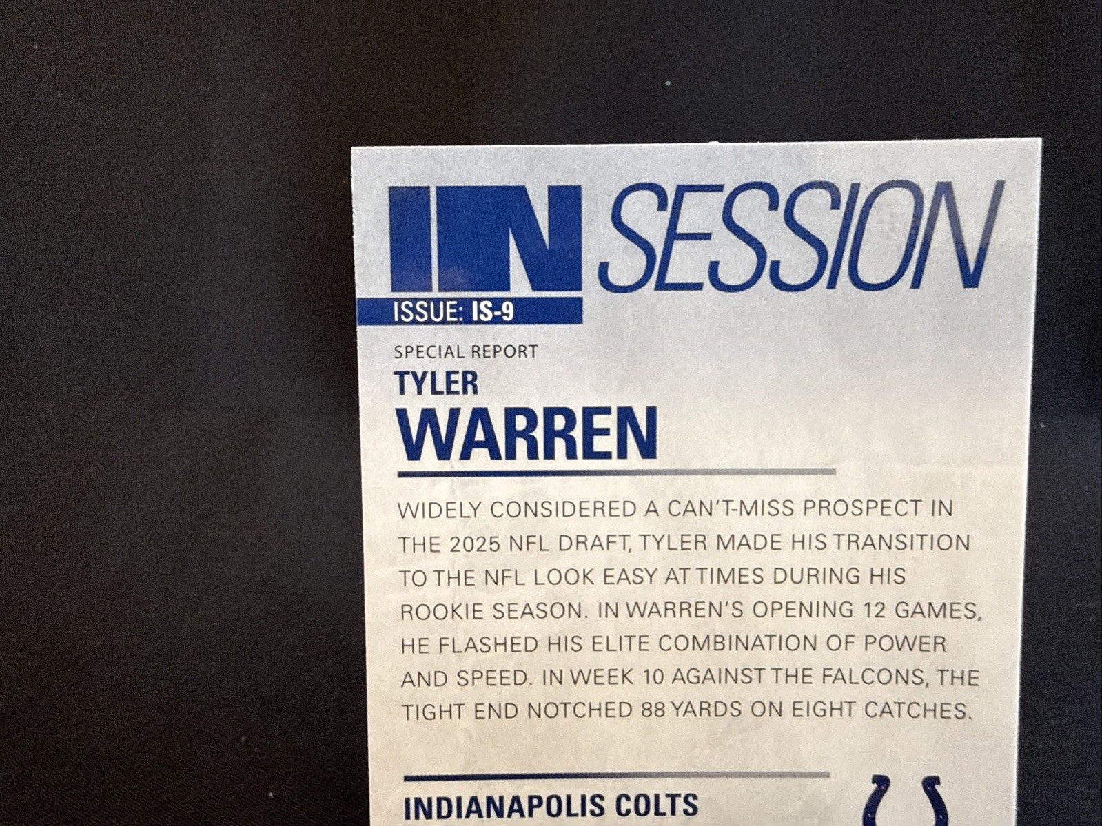 Tyler Warren 2025 Topps In Session IS-9 RC Indianapolis Colts