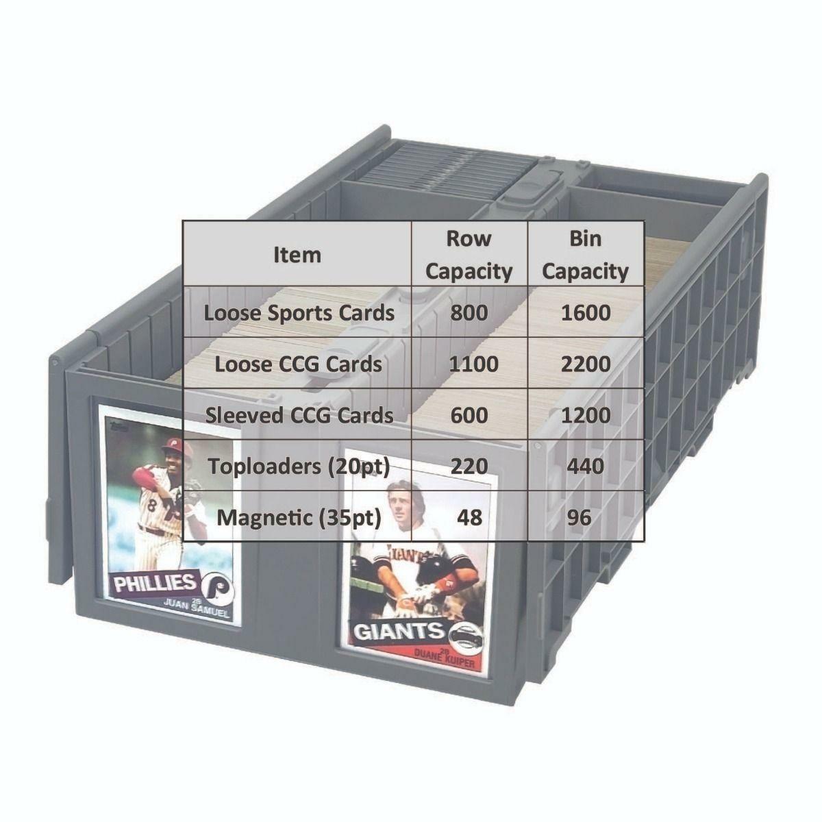 2 BCW Collectible Card Bins Gray 1600 Count Durable Plastic Holder w/ Partitions