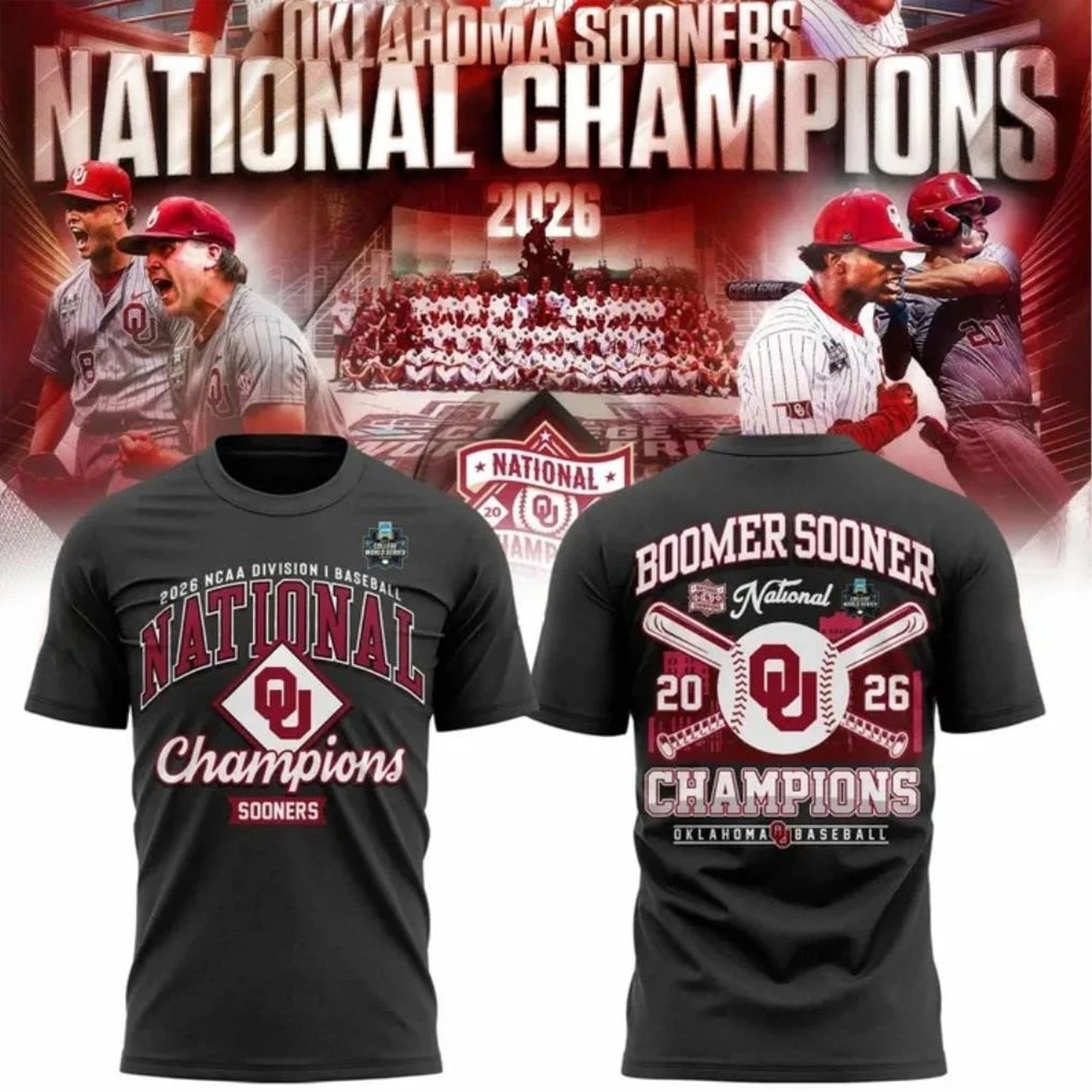 University of Oklahoma Sooners 2026 NCAA Baseball National Champions Two Sided