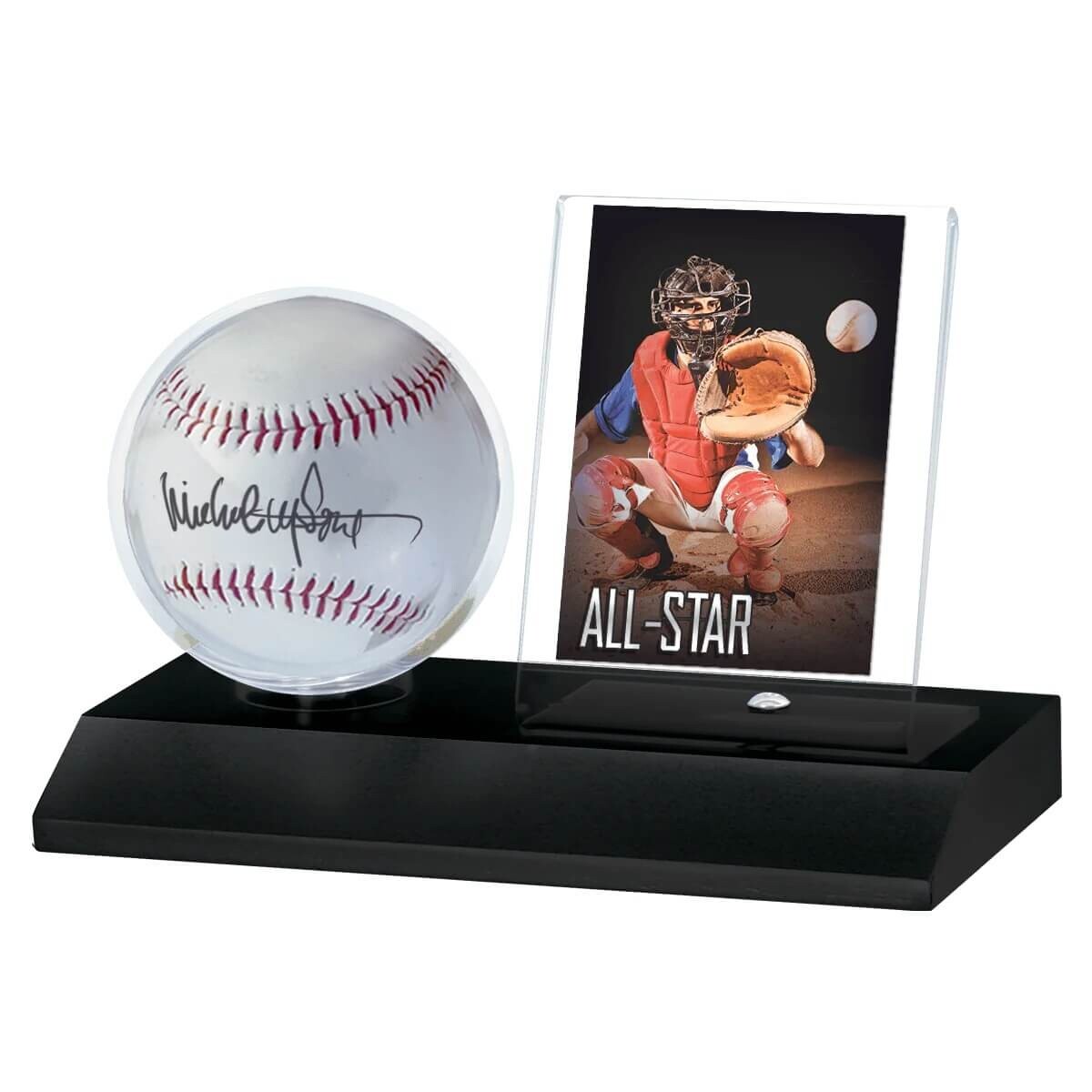 Ultra Pro Wood Base Ball & Card Holder BLACK WOOD Desktop Baseball Display Case