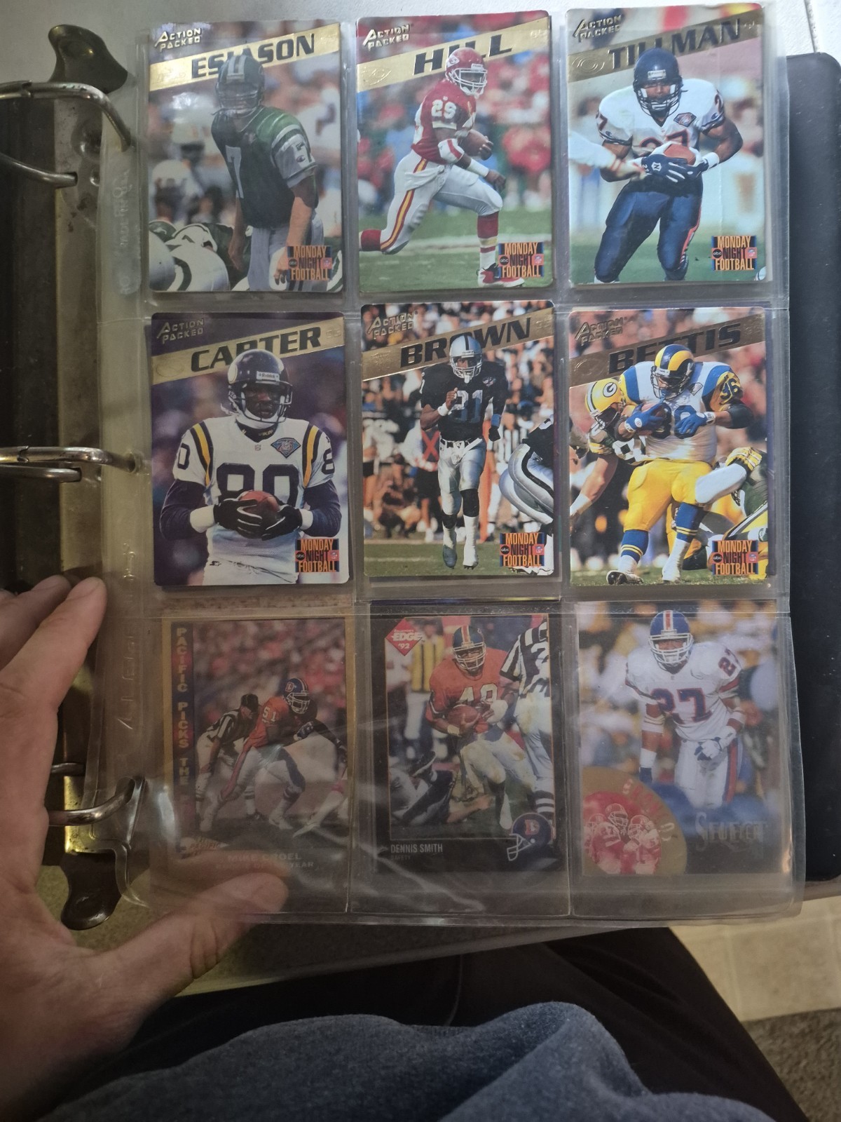 1991-95 football and basketball binder full of cards, front and back 500+ cards
