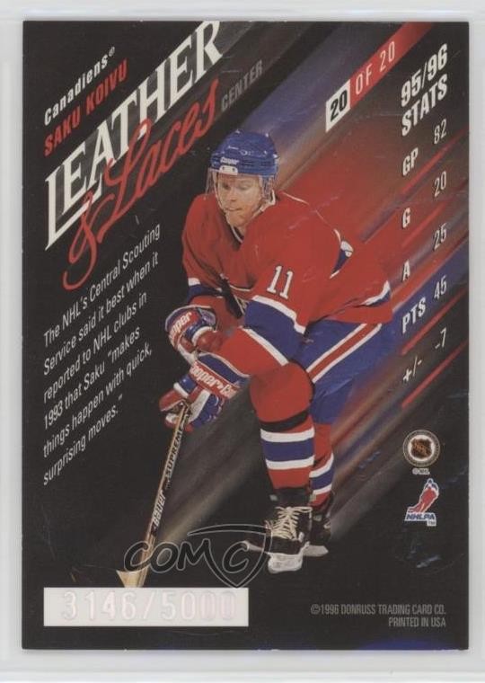 1996-97 Leaf Leather & Laces /5000 Saku Koivu #20 1ct0