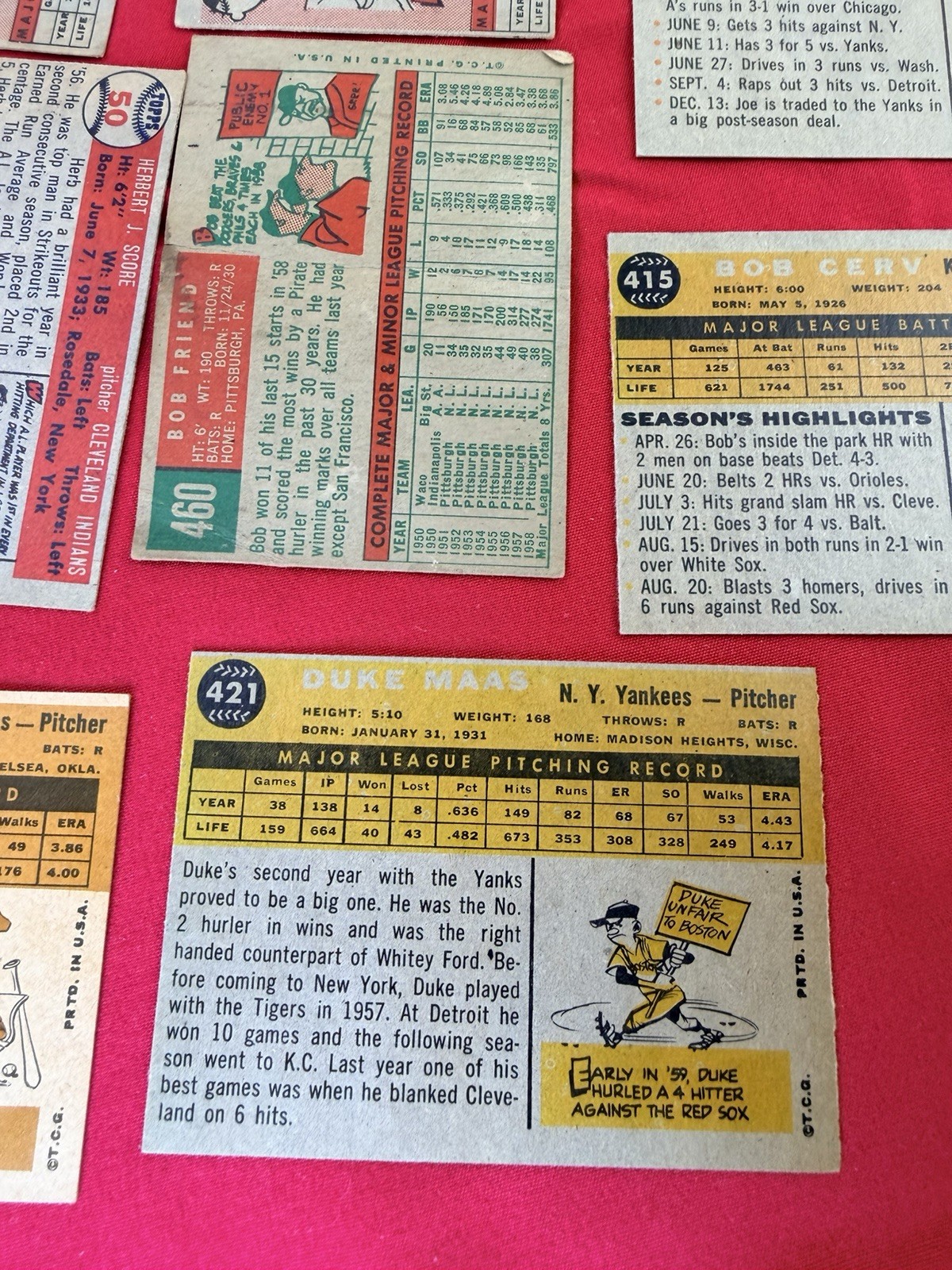 Lot of 10 1958 Topps Baseball Cards Fox Minoso Yankees Pirates #50 #74 #96