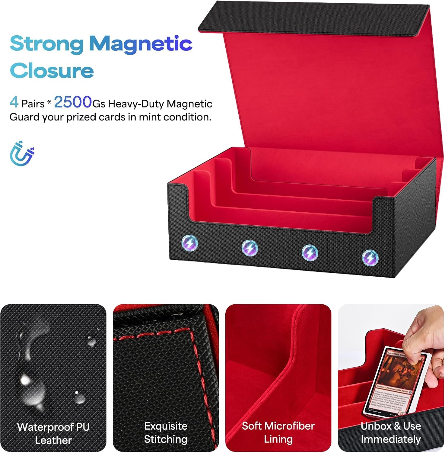 Trading Card Storage Box for 1800, Leather Storage Box with Strong Closure