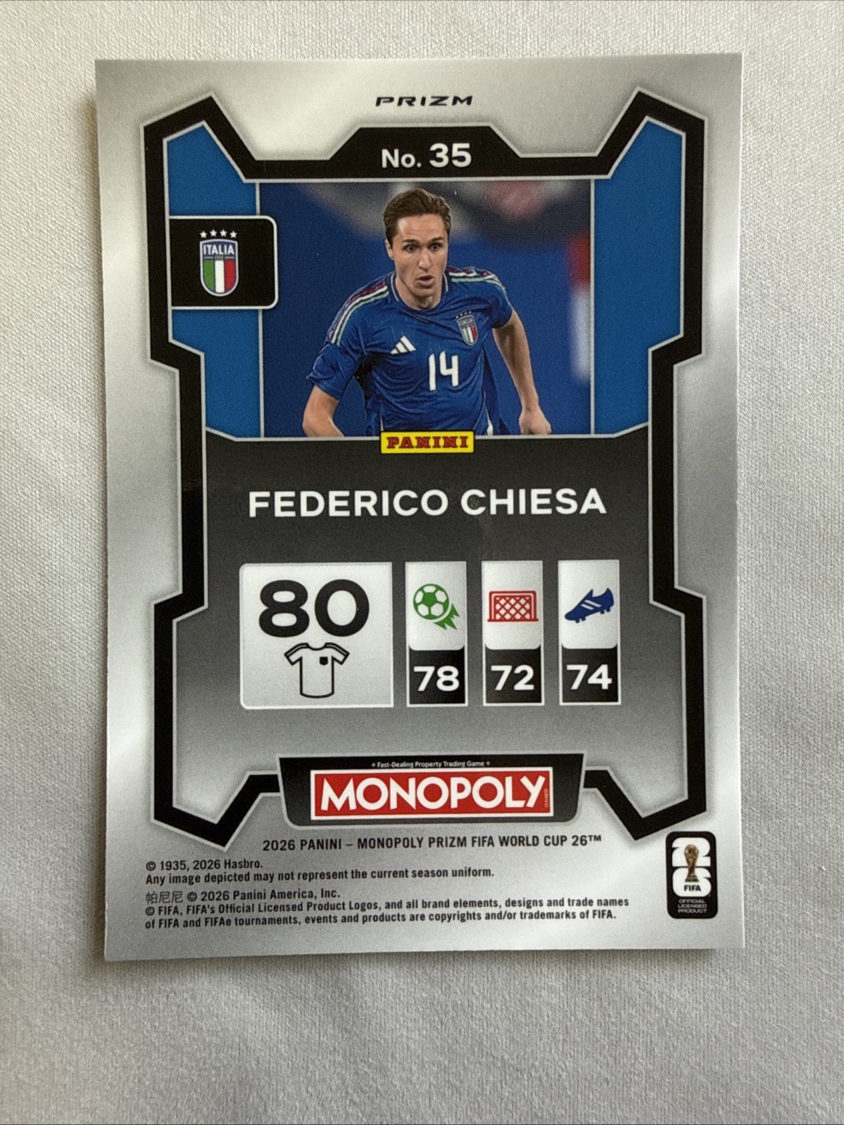 2026 Prizm World Cup Monopoly Federico Chiesa Gold Cracked Ice Italy NM #35