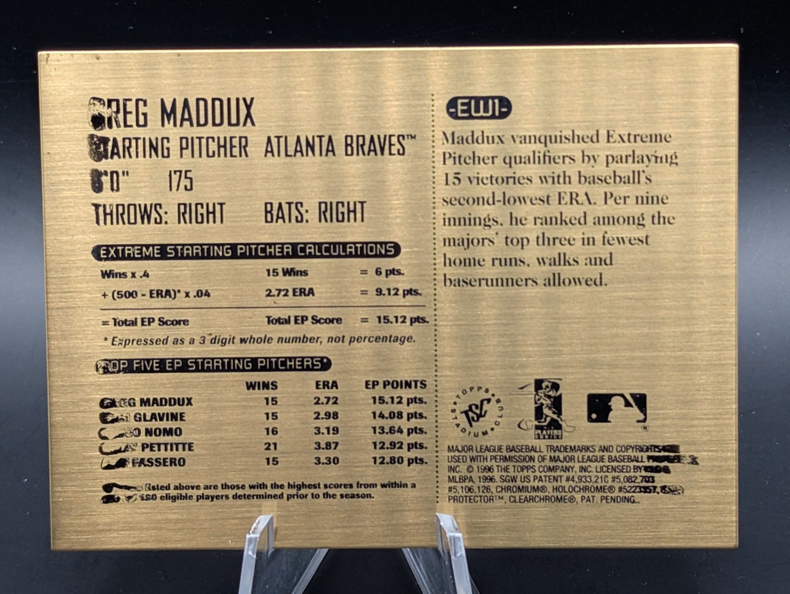 1996 TSC Topps Stadium Club Greg Maddux Extreme Winners Gold – Rare Redemption