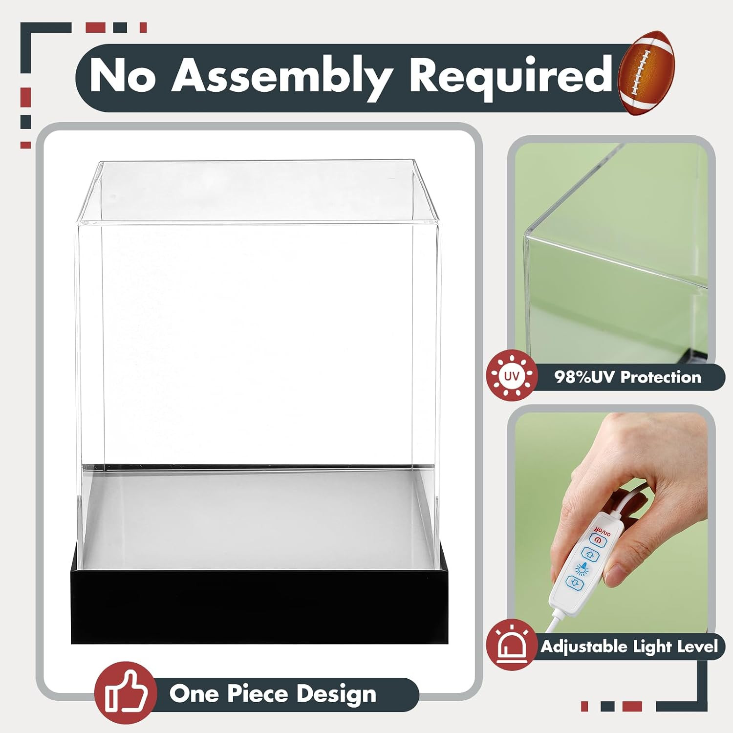 Acrylic Mini Helmet Display Case with LED Light 7.5 Inch Clear Adjustable Bright