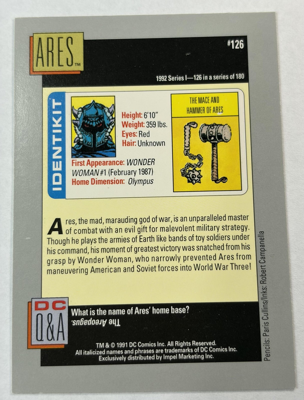 1992 Impel Ares #126 Villains From Beyond Non-Sport Trading Card NM Cond
