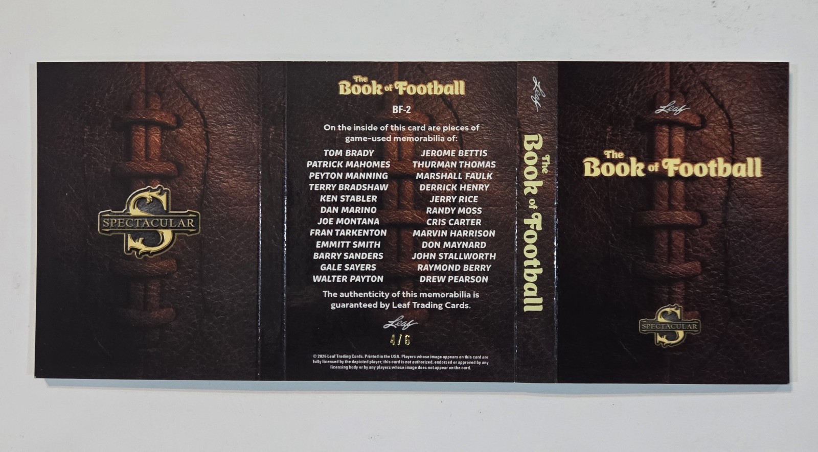 2026 Leaf Spectacular The Book of Football 24 Player Game-Used Booklet #4/6 BF-2
