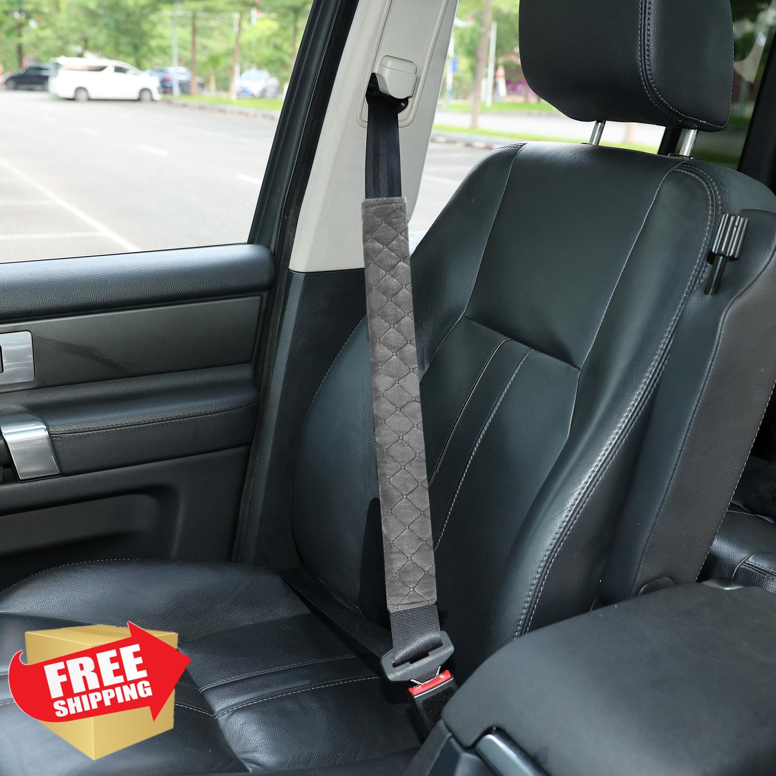 Amooca Seat Belt Cover Pad Neck Protector Universal Dark Grey Extra Long