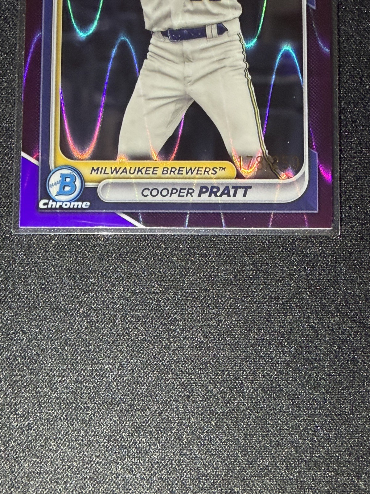 2024 Bowman Chrome Cooper Pratt Purple Raywave 1st Refractor /250 Brewers RC