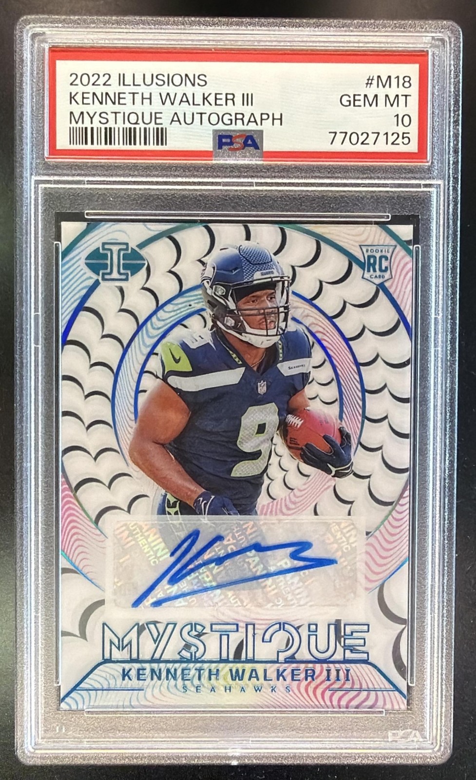 Kenneth Walker III 2022 Illusions #M-18 Mystique Auto 26/50 RC Seahawks PSA 10